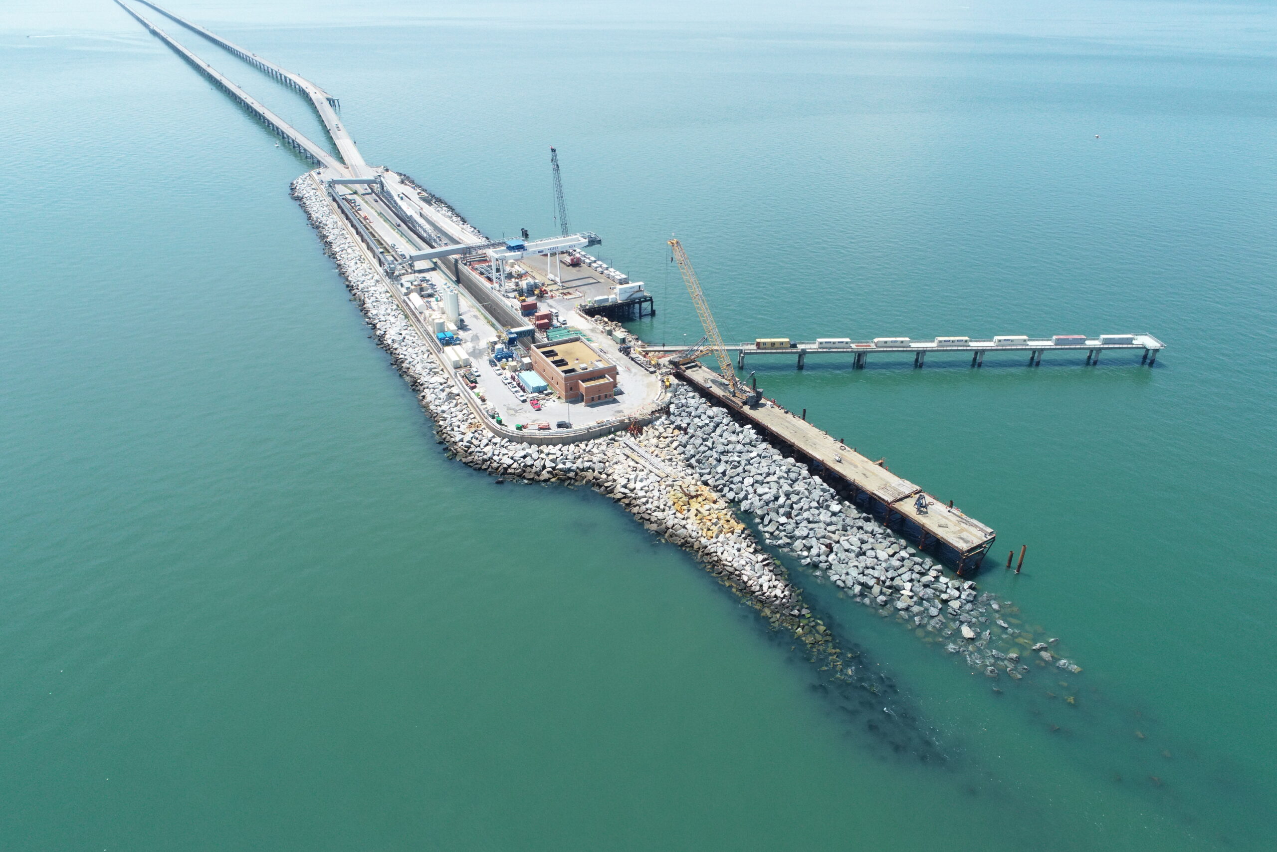 Bridge out to a small gravel island