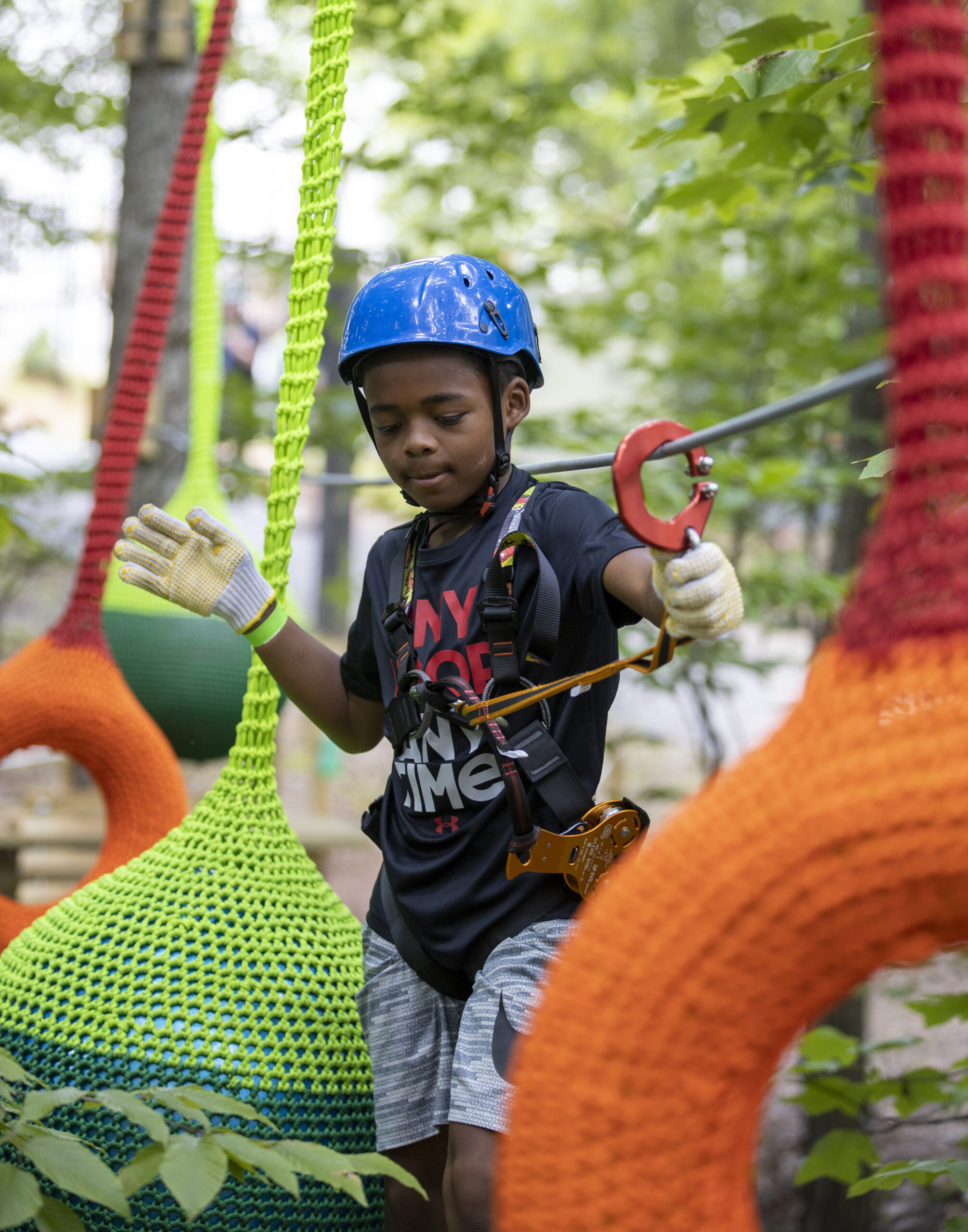 Kid on a ropes course in Roanoke County